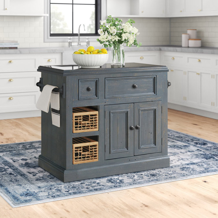 Three Posts™ Eloy 41'' Wide Rolling Kitchen Island with Granite Top